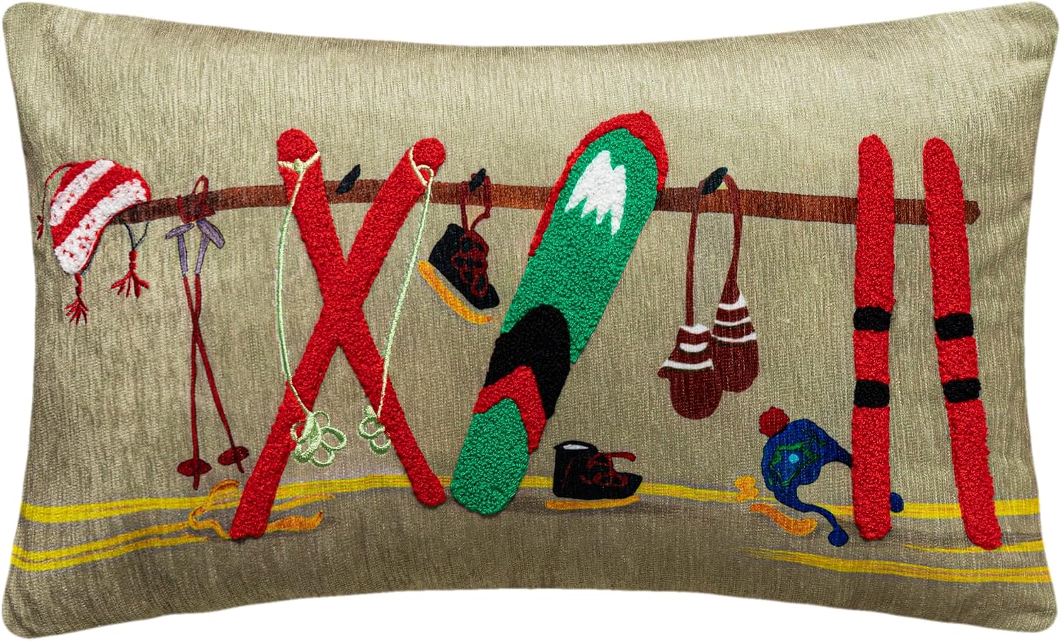 Ski Theme Chenille Throw Pillow Cover - Default Title