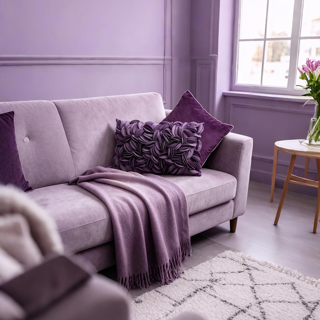VG|purple-velvet|Handmade 3D Floral Throw Pillow Cover