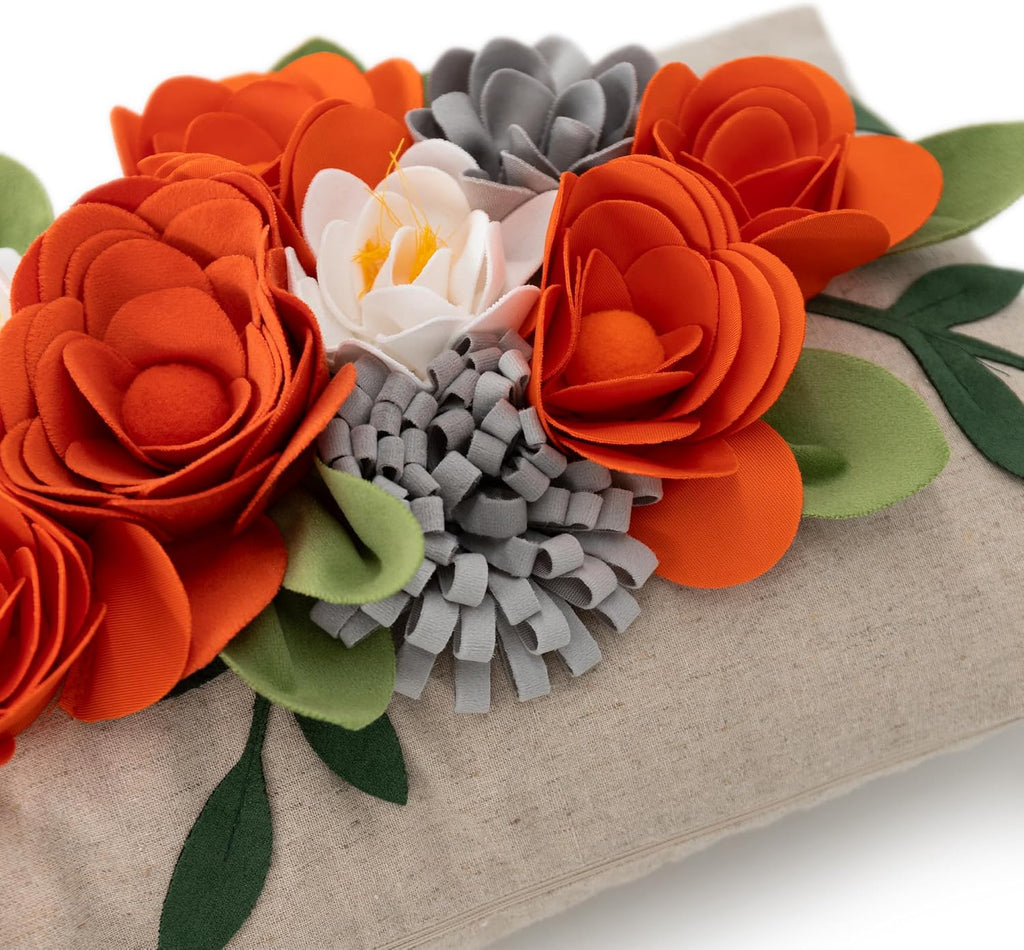 VG|3dflower-g-orange|Decorative 3D Flower Throw Pillow Covers