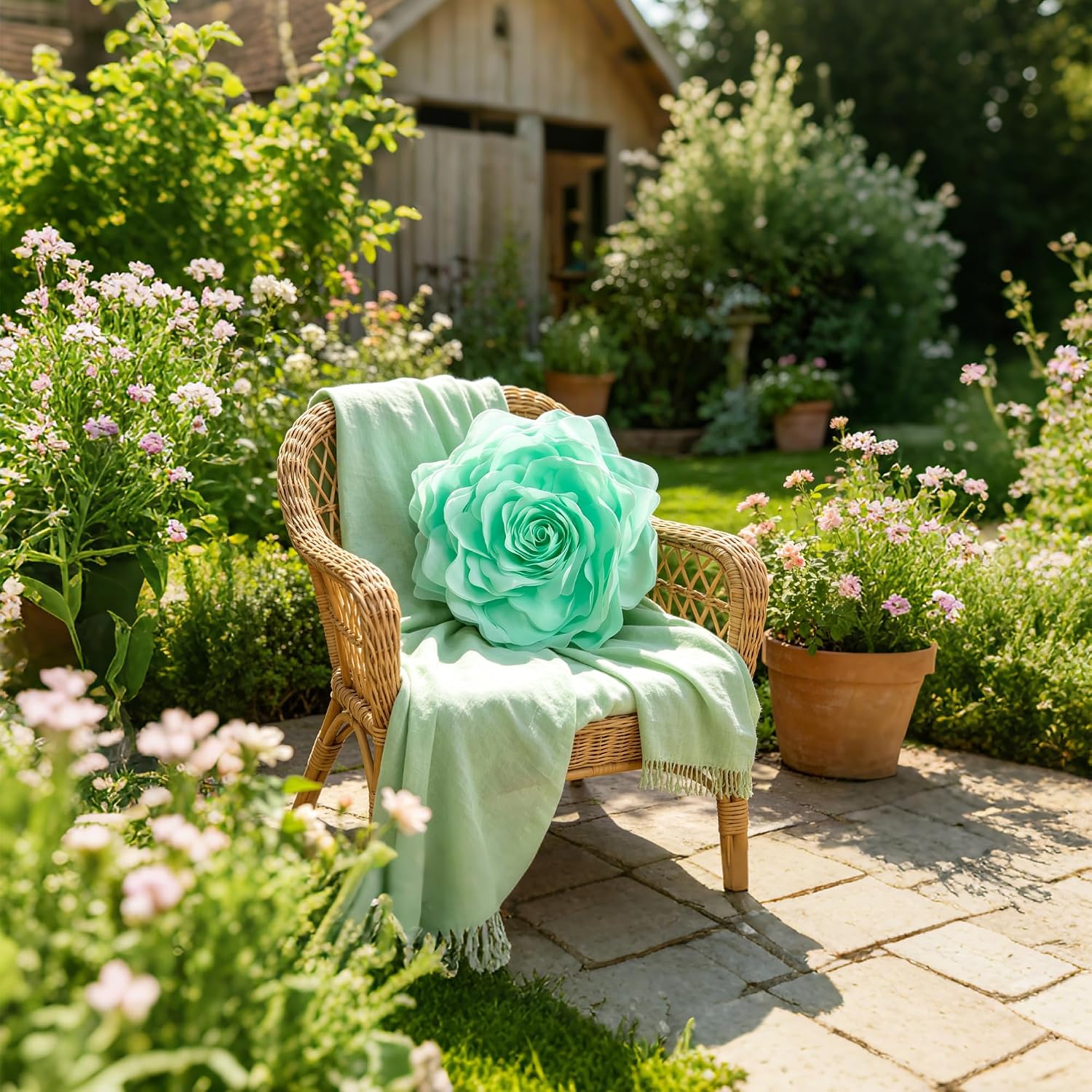 VG|mint-green|3D Flower Throw Pillow Cover