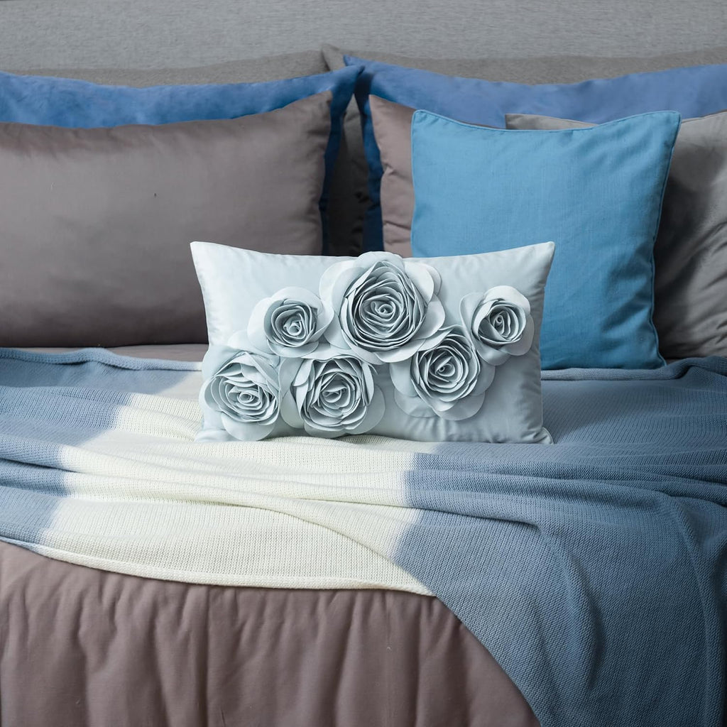 3D Flowers Throw Pillow Cover Decorative Soft Velvet Accent Floral Cushion Lumbar Pillowcase for Bed Sofa Couch Living Room