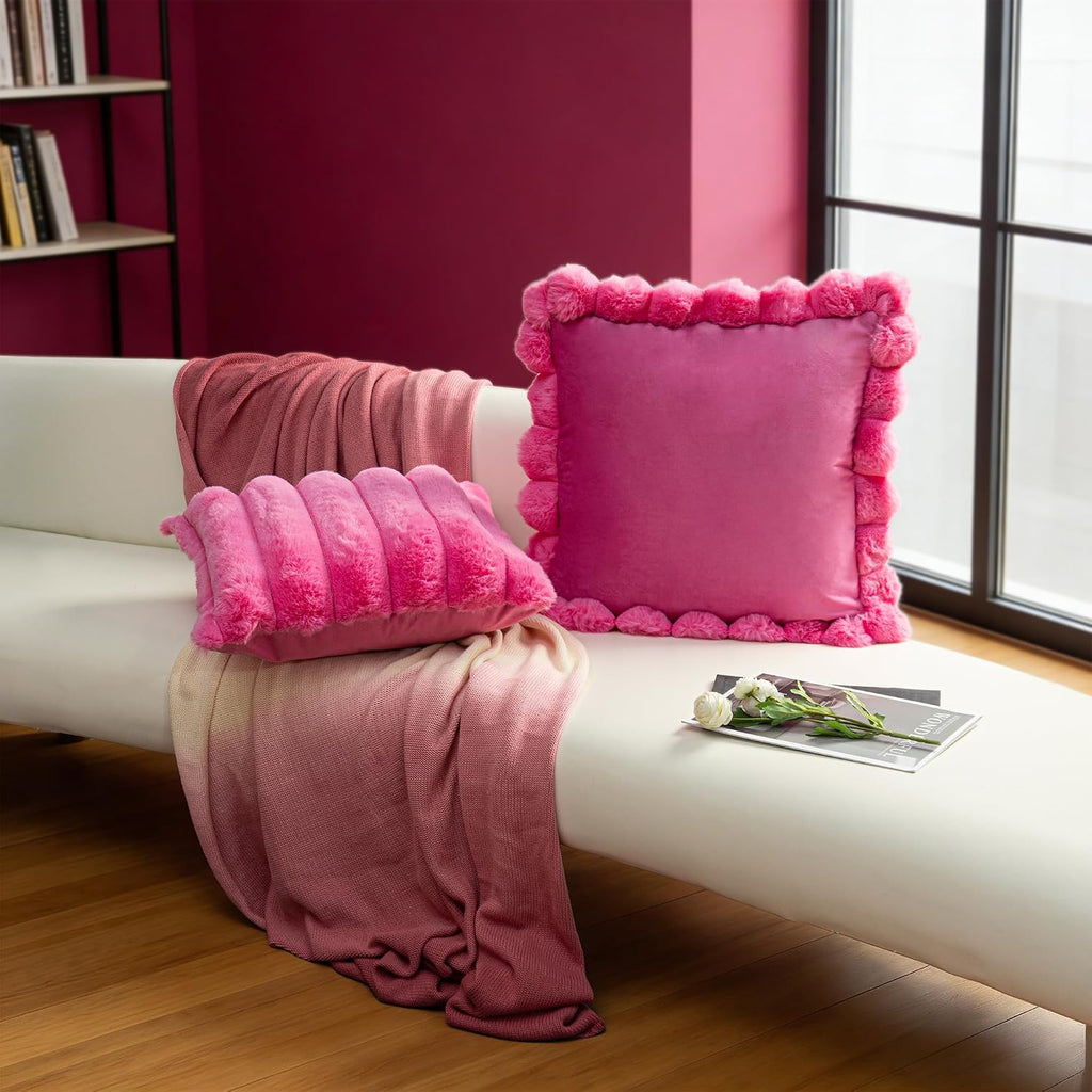 VG|rose-red|Solid Throw Pillow Cover , Velvet