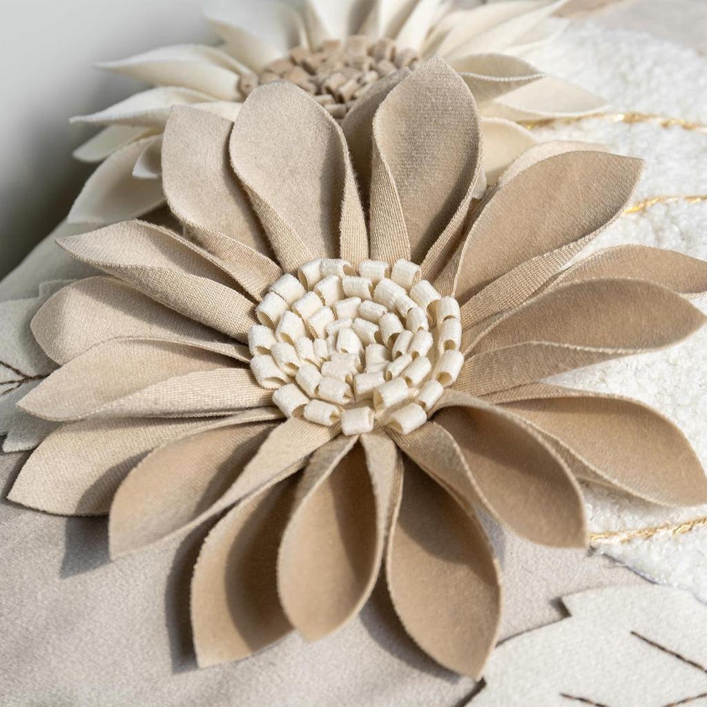 Throw Pillow Cover Pumpkin Floral 3D Design Square Neutral Beige Fall Home Decor