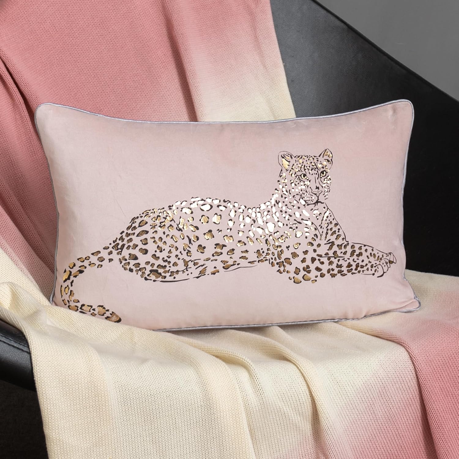 VG|rose-gold|Leopard Print Throw Pillow Cover Decorative Velvet Cushion with Gold Foil Printing for Bed Couch Chair Car