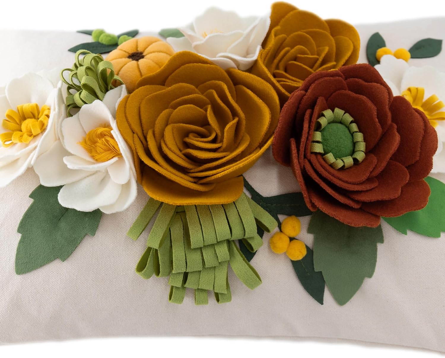 3D Floral Decorative Throw Pillow Cover White and Orange