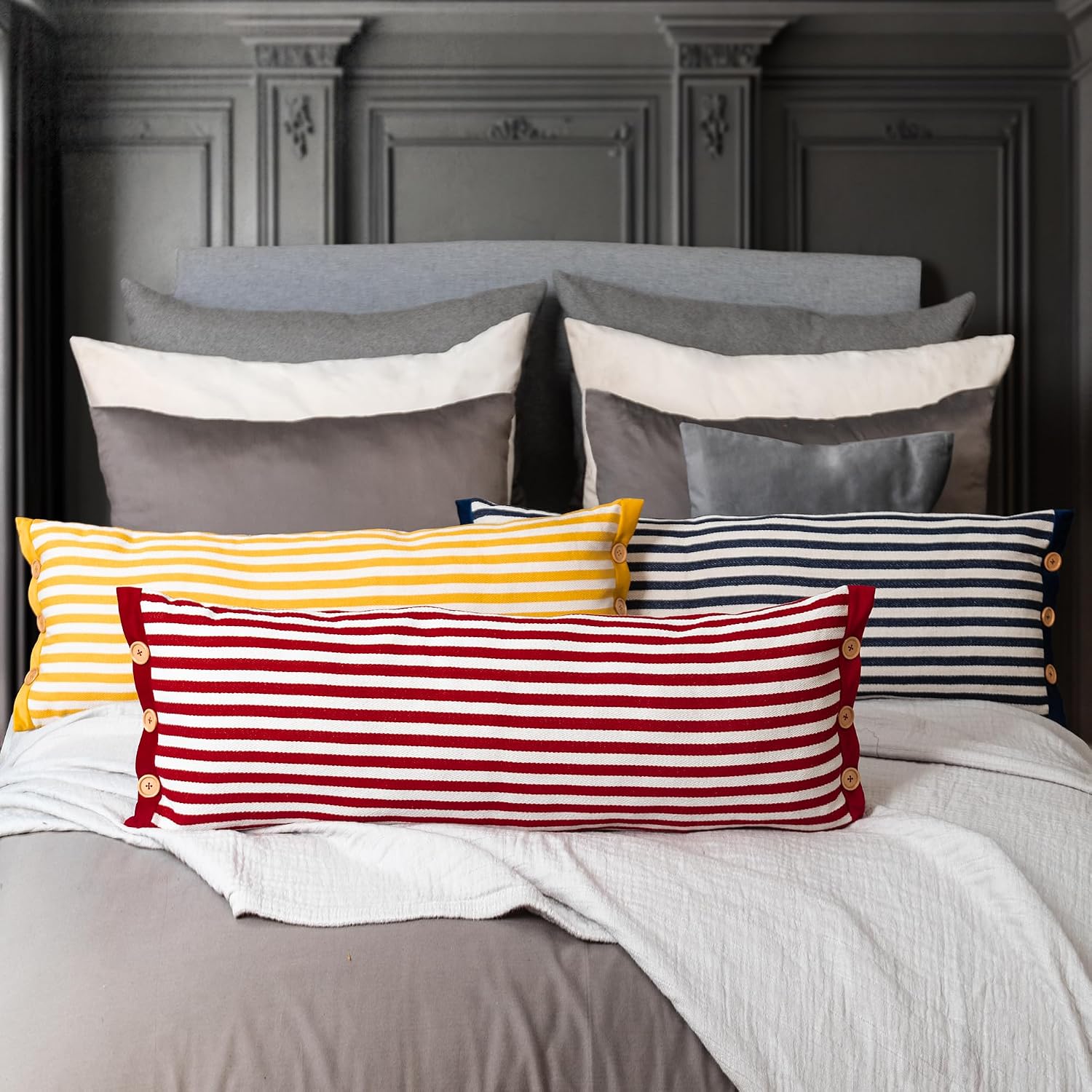 Hand Sewn Button Lumbar Throw Pillow Cover