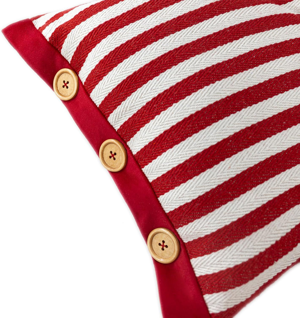 VG|red|Hand Sewn Button Lumbar Throw Pillow Cover