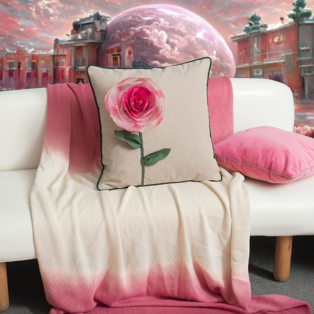 Valentine's Day 3D Rose Throw Pillow Cover, Pink