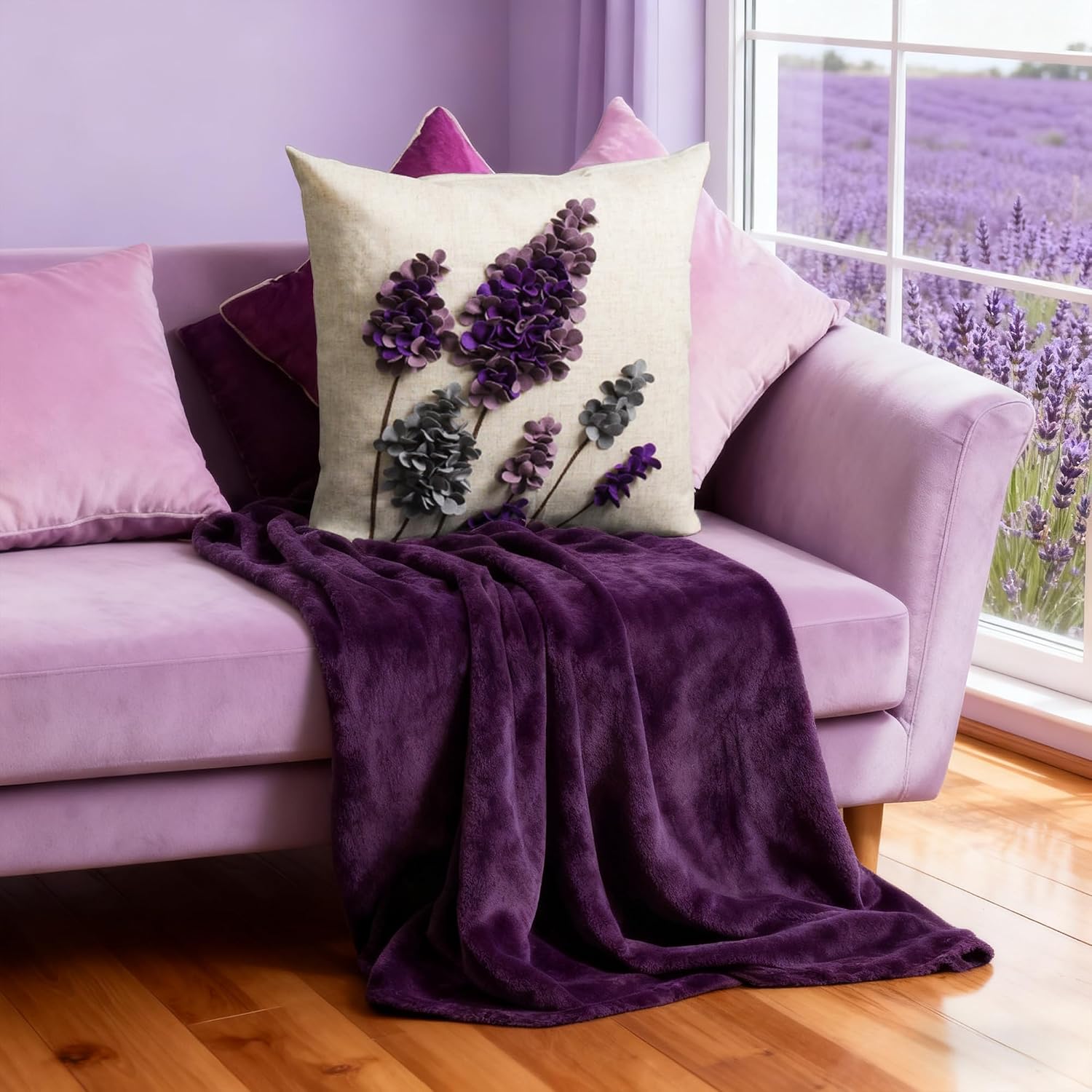 Stereo Flower Throw Pillow Covers Decorative Lavender Accent Pillow Cases Aesthetic Beige Cushion for Couch Bed Home Sofa Living Room Decor Purple Gray