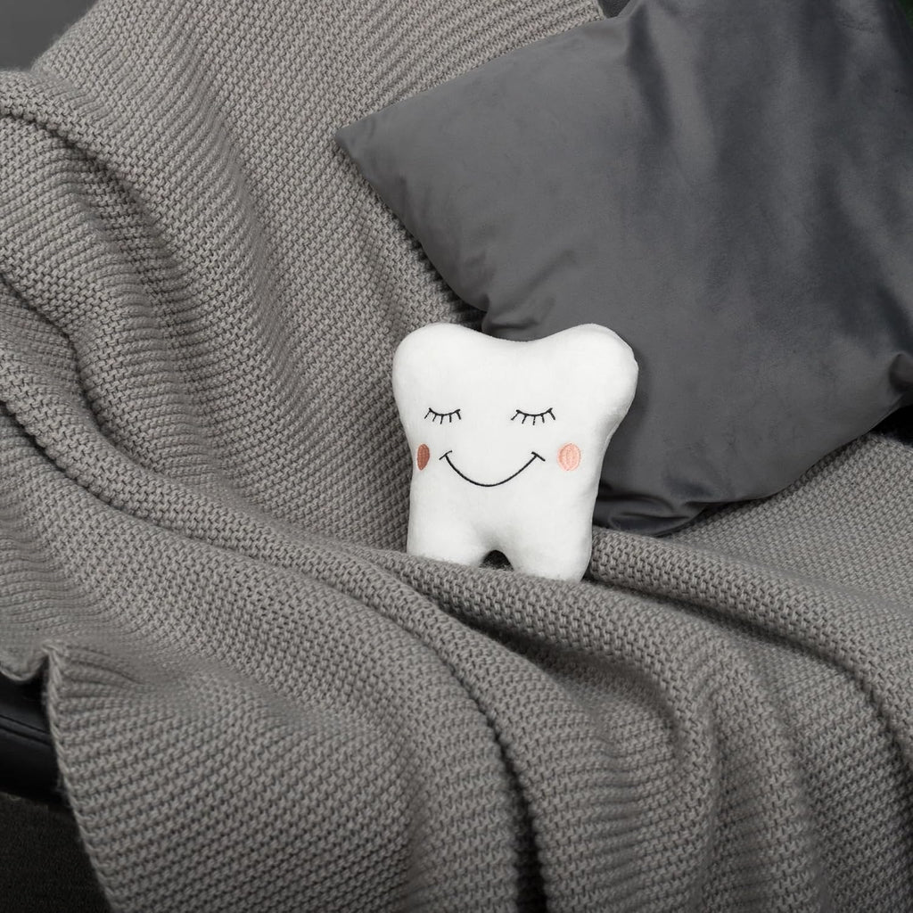 Dear Tooth Fairy Pillow with Pocket Soft 3D Tooth-Shaped Stuffed Throw Pillow Cushion