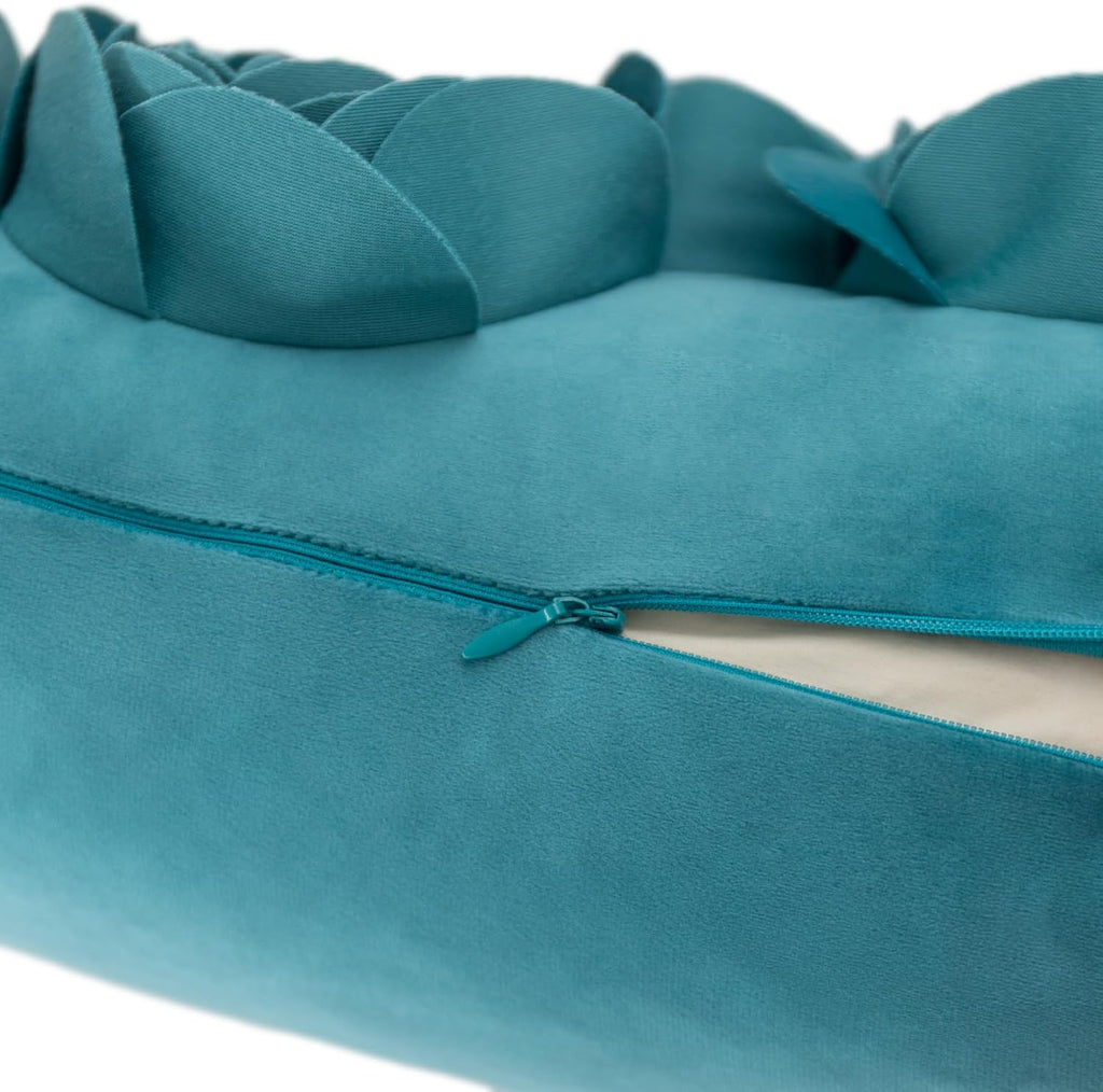 VG|turquoise|3D Flowers Throw Pillow Cover Decorative Soft Velvet Accent Floral Cushion Lumbar Pillowcase for Bed Sofa Couch Living Room
