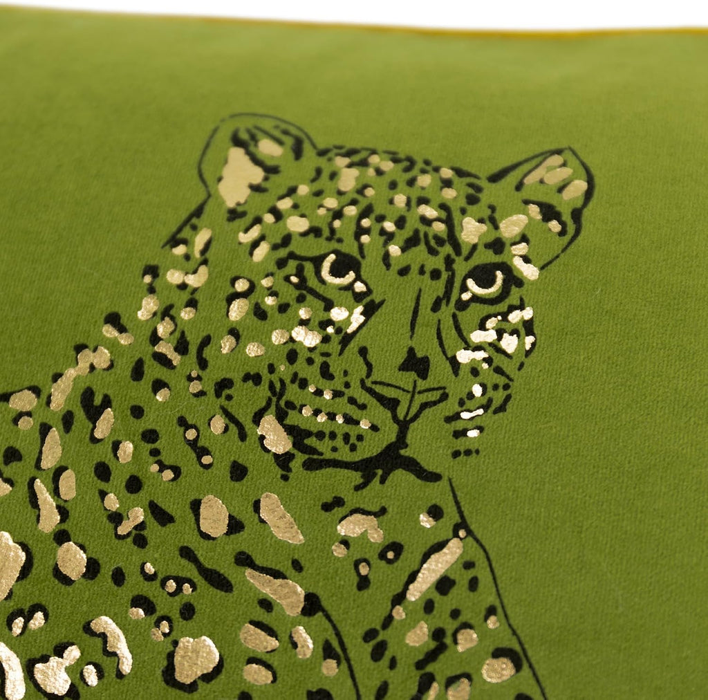 VG|green|Leopard Print Throw Pillow Cover Decorative Velvet Cushion with Gold Foil Printing for Bed Couch Chair Car