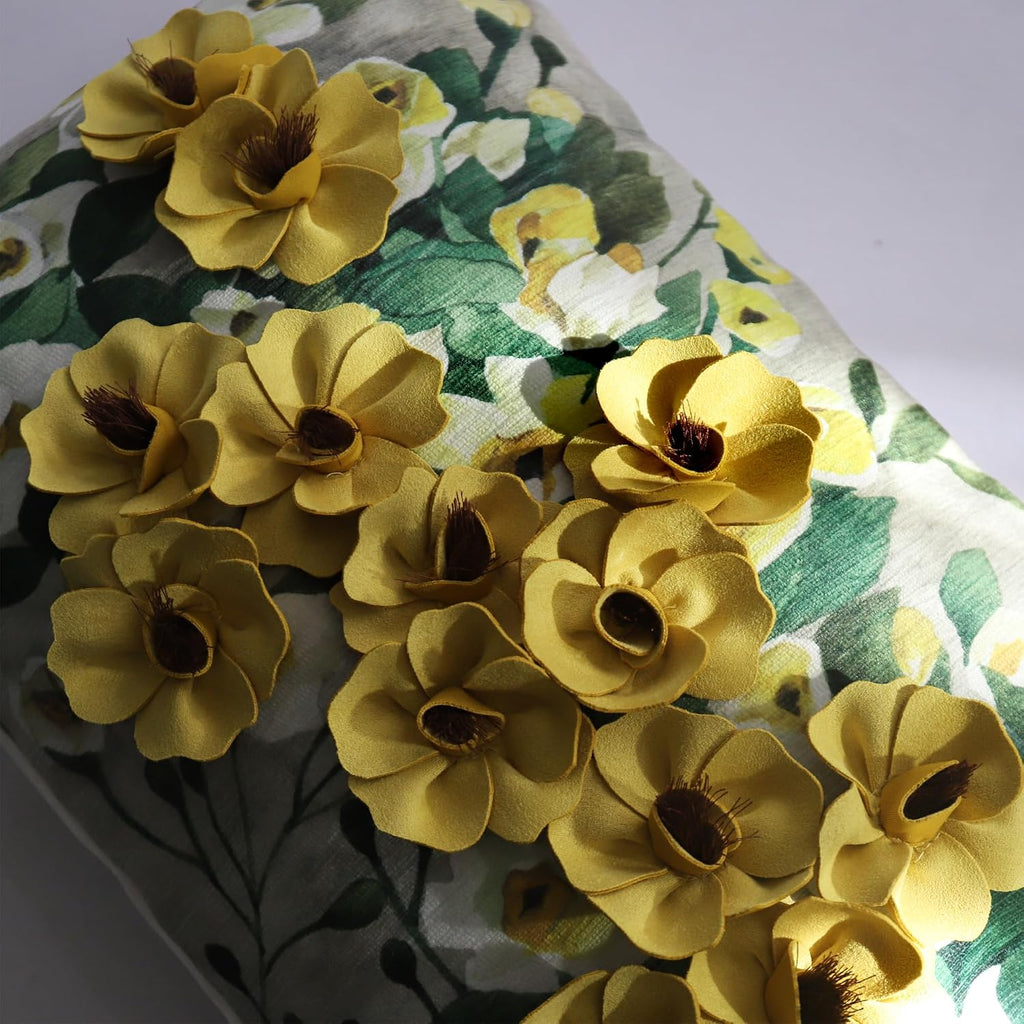 VG|yellow-flowers|3D Flower Lumbar Throw Pillow Covers White