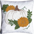 Fall Floral Pumpkin Embroidered Throw Pillow Cover - White