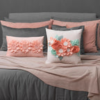 VG|peach-pink|3D Flower Throw Pillow Cover Aesthetic Decorative Floral Accent Pillow Colorful Cushion for Bed Living Room Couch Office Decor Beige Green
