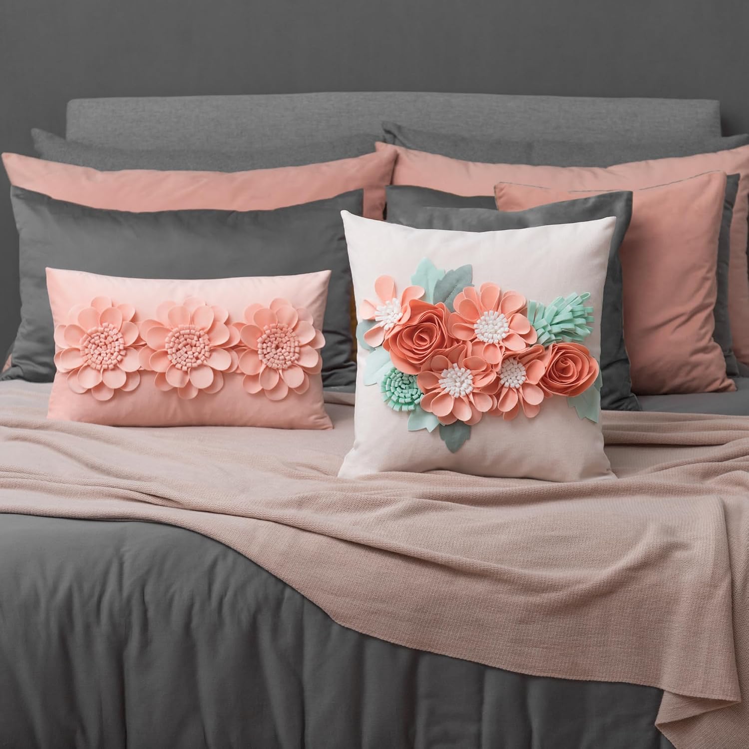 VG|peach-pink|3D Flower Throw Pillow Cover