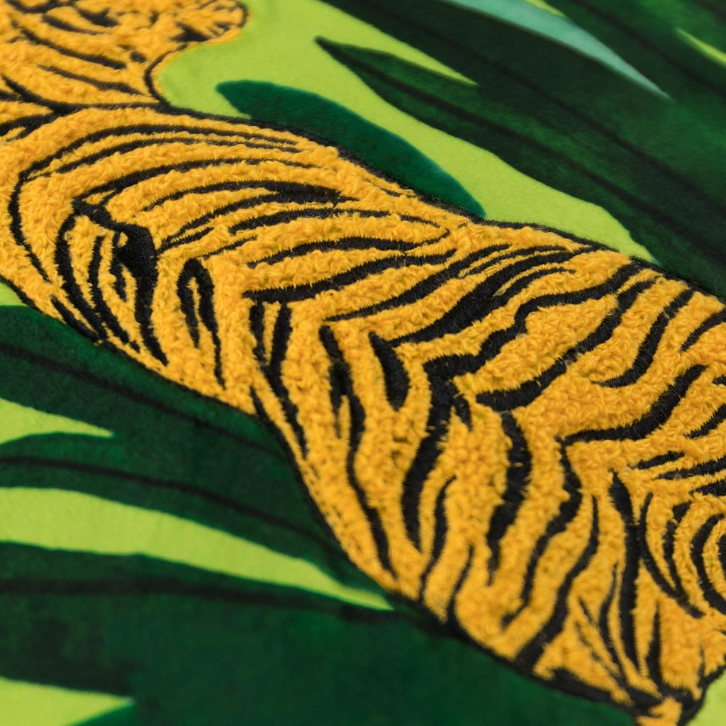 Decorative Tiger Embroidered Design Throw Pillow Cover Tropical Palm Pillowcase