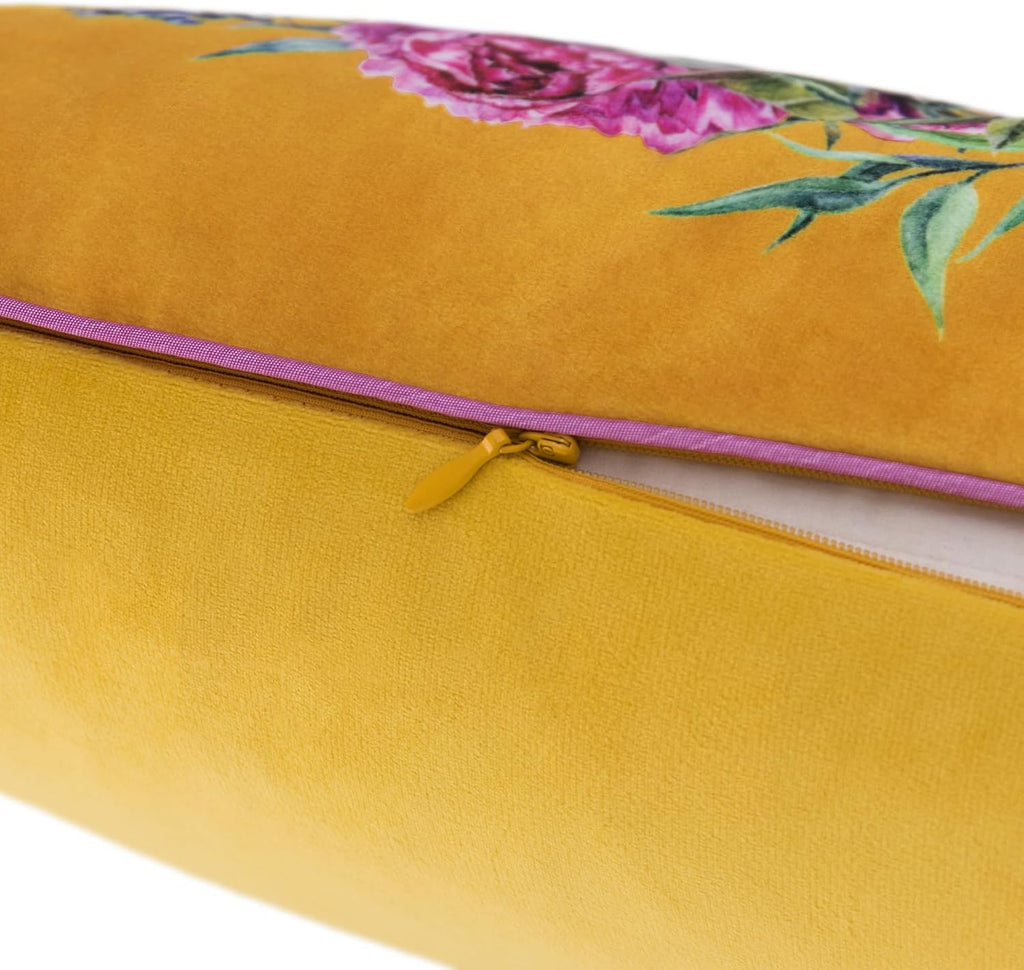 Yellow Tiger Pillow Covers Decorative Flower Embroidered Throw Pillow Colorful Accent Pillow Case Velvet Cushion Luxury Pillowcase for Bed Couch Bedroom Office Decor