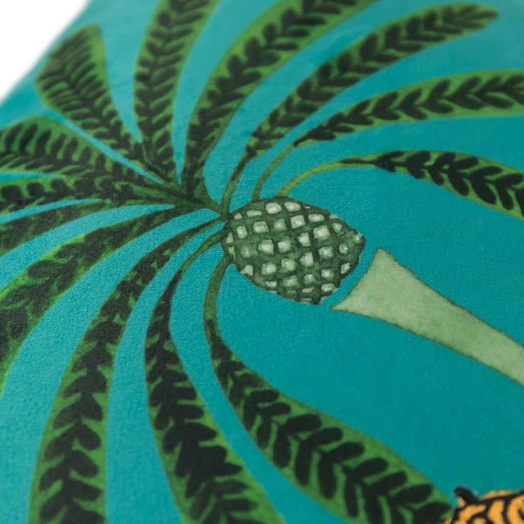 VG|blue|Decorative Tiger Embroidered Design Throw Pillow Cover Tropical Palm Pillowcase