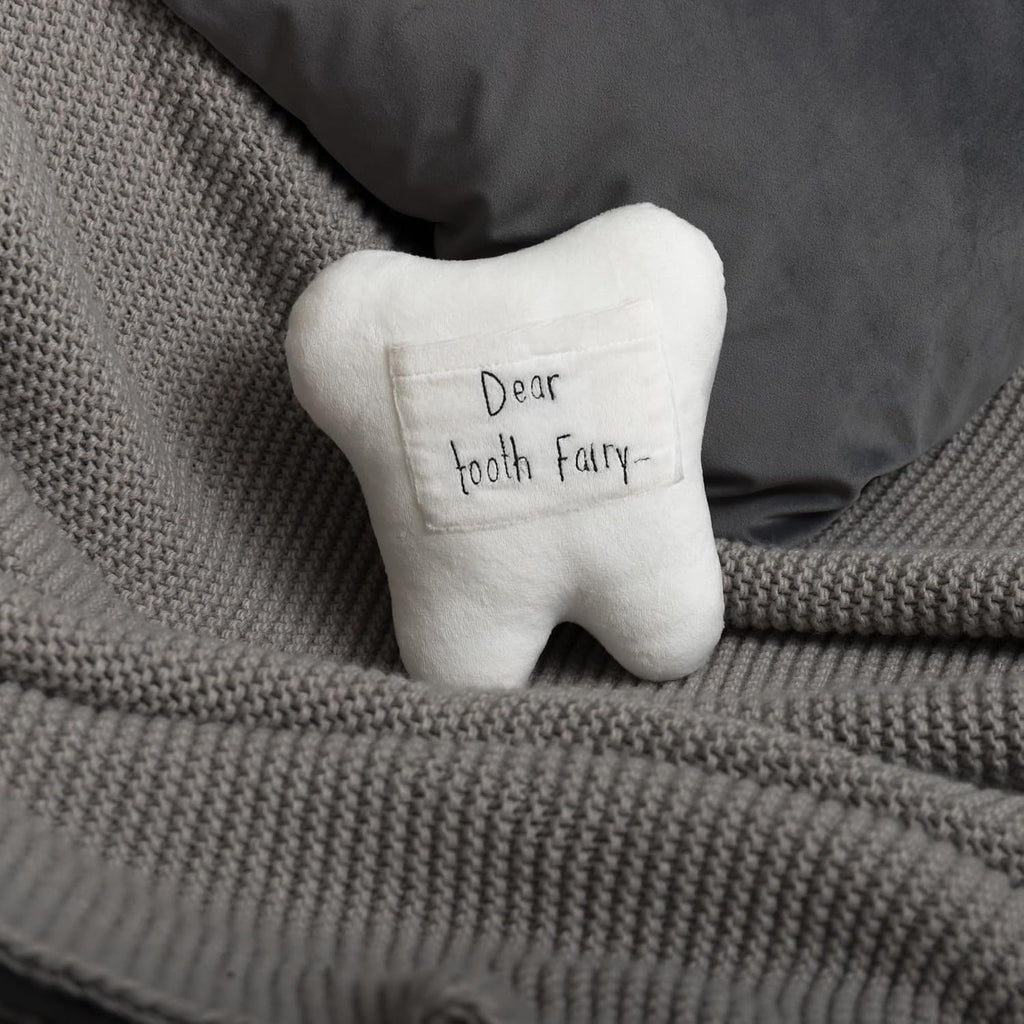 Dear Tooth Fairy Pillow with Pocket Soft 3D Tooth-Shaped Stuffed Throw Pillow Cushion
