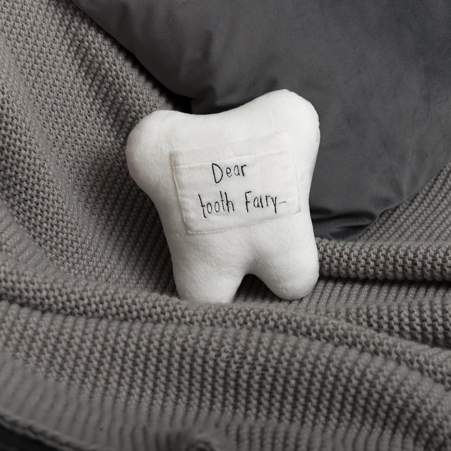 Dear Tooth Fairy Pillow with Pocket Soft 3D Tooth-Shaped Stuffed Throw Pillow Cushion