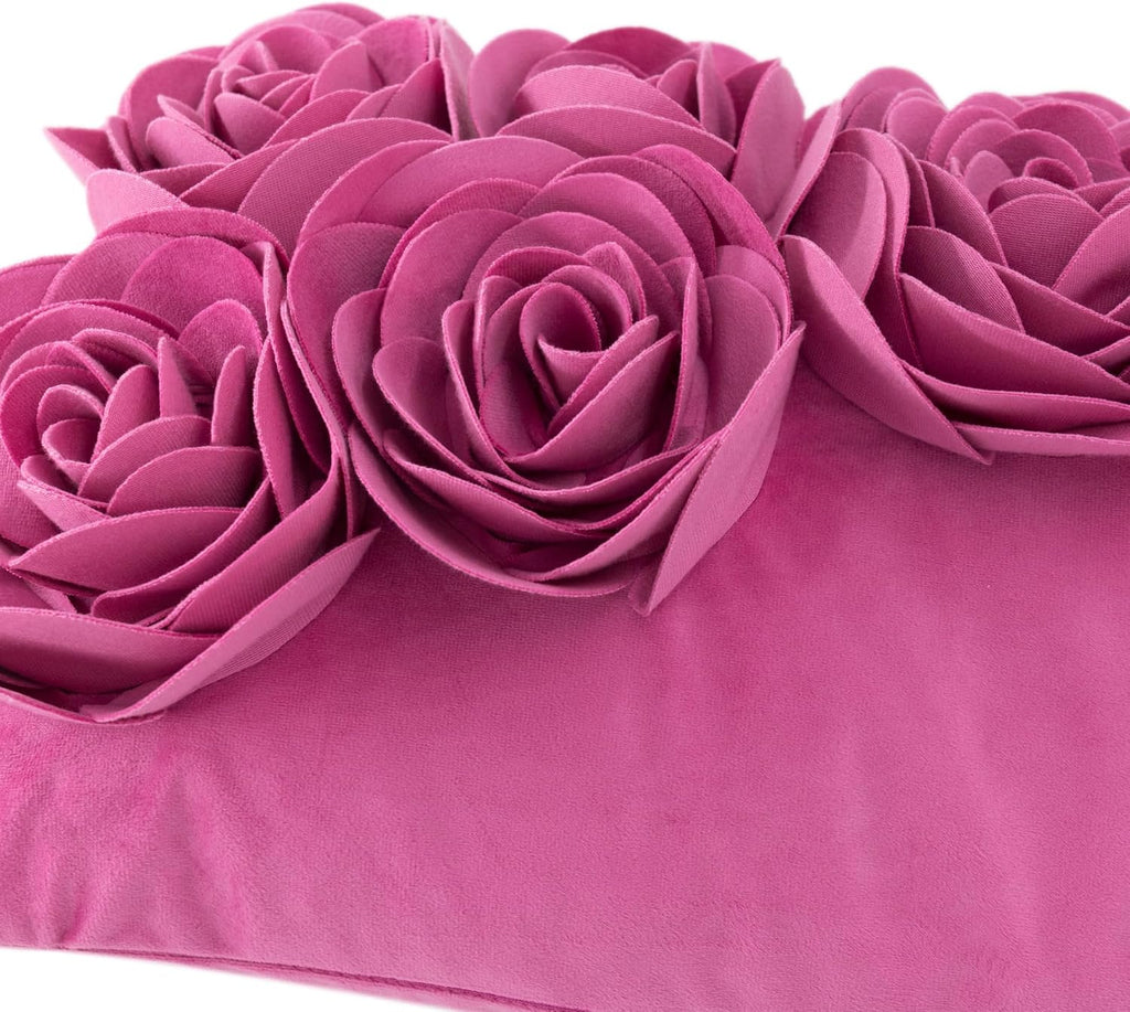 VG|hot-pink|3D Flower Throw Pillow Cover Handmade Floral Soft Velvet Lumbar Cushion for Bed Living Room Chair Couch Decor Gold