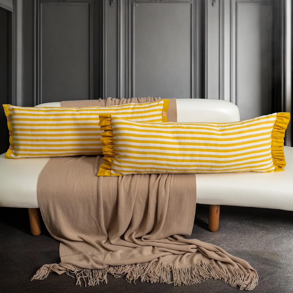 VG|yellow|Handmade Lace Lumbar Throw Pillow Cover