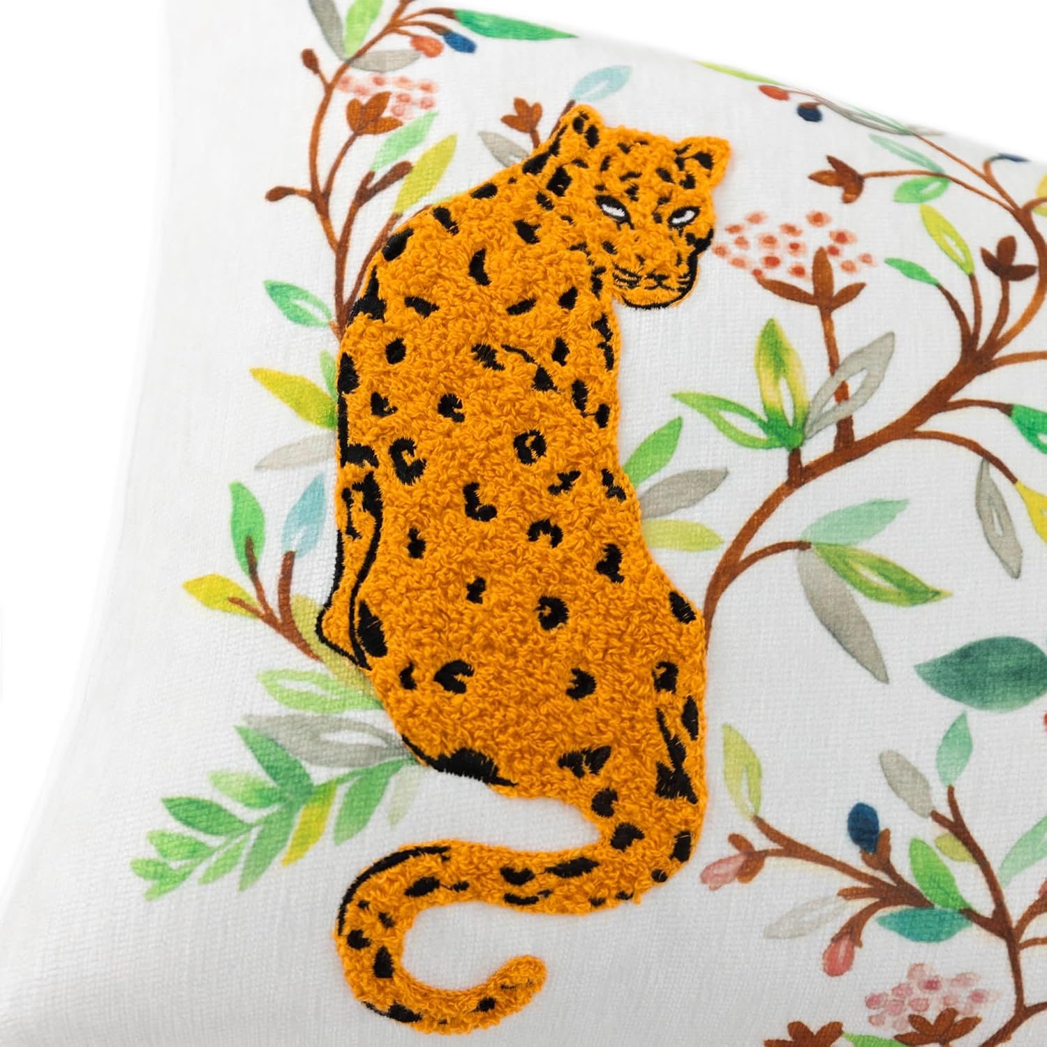 Embroidered Leopard Decorative Throw Pillow Cover