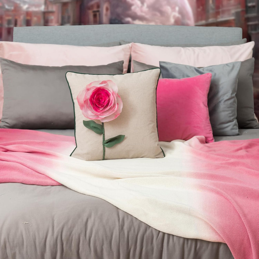 Valentine's Day 3D Rose Throw Pillow Cover, Pink