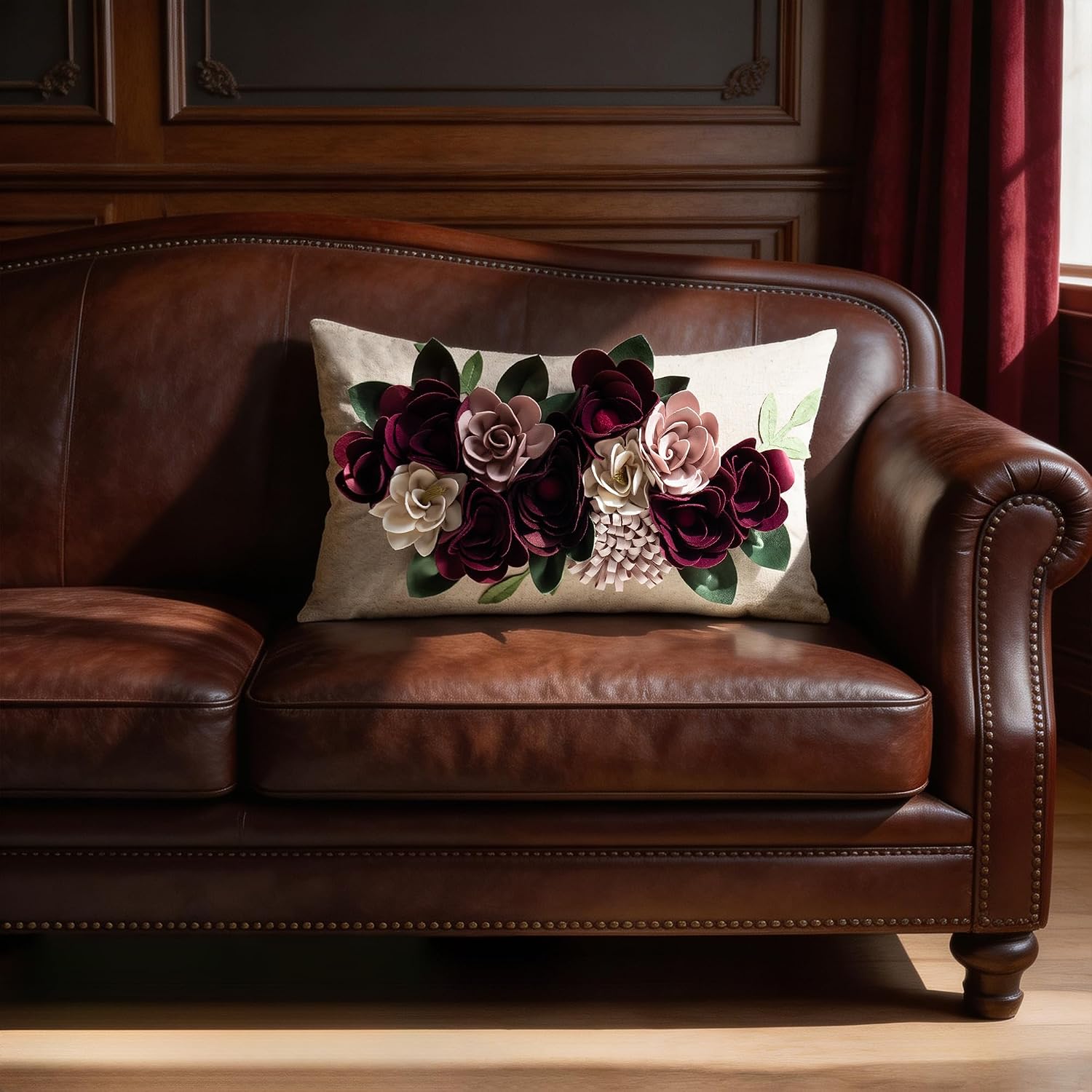 VG|3dflower-c1-wine-red|Decorative 3D Flower Throw Pillow Covers