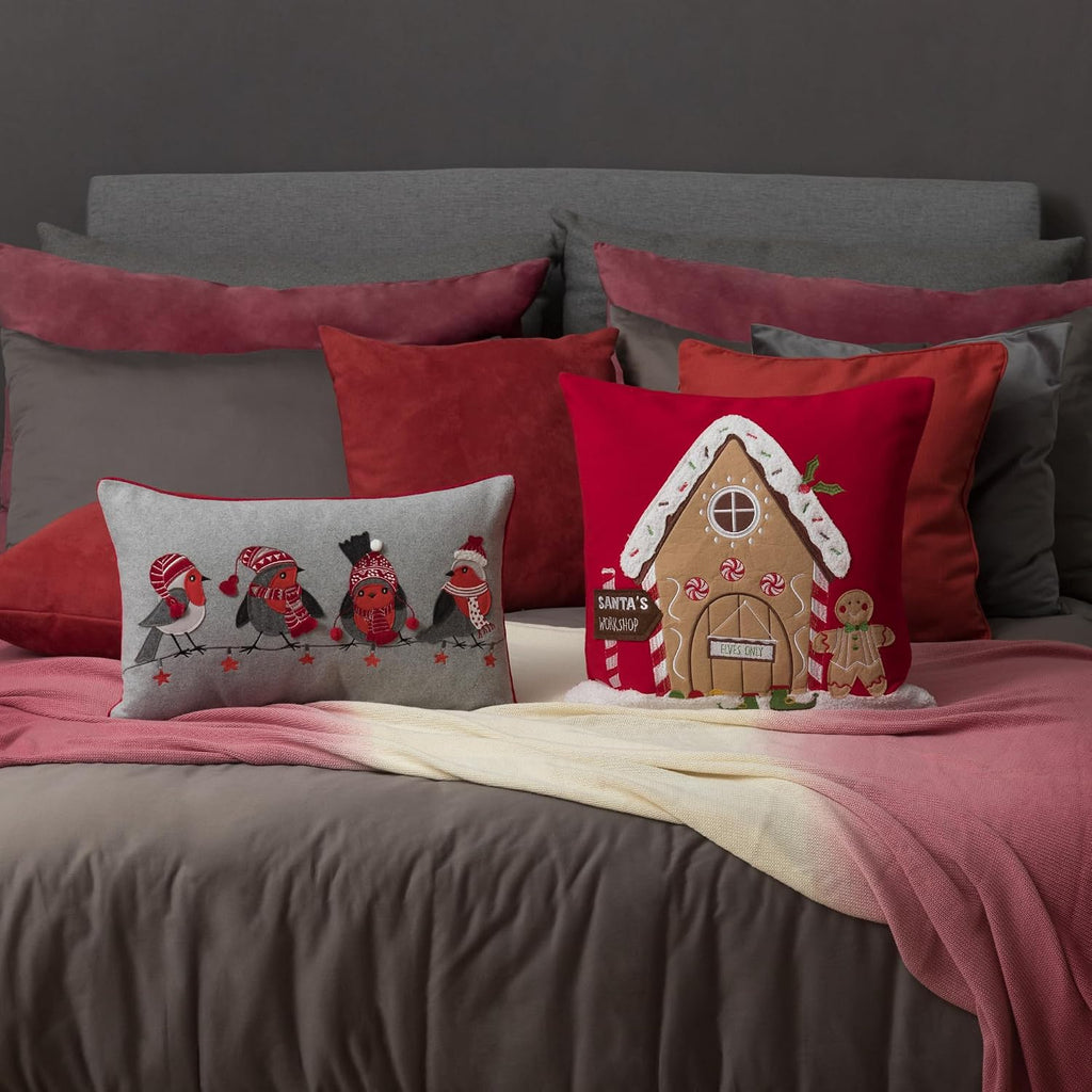 Santa's Work Shop Throw Pillow Cover Red Decorative Pillow Case Christams Decor Cushion Cover for Bedroom Living Room Sofa Couch