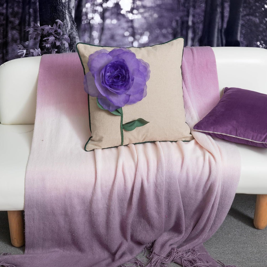 VG|purple|Yarn Rose Throw Pillow Cover