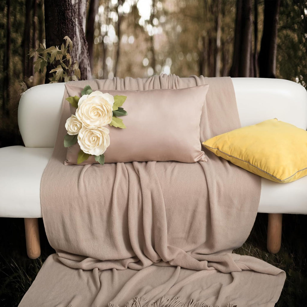 Pack of 2 Throw Pillow Covers, 3D Rose, Khaki