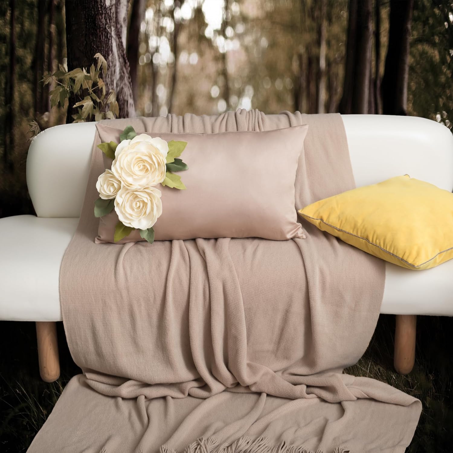 Pack of 2 Throw Pillow Covers, 3D Rose, Khaki