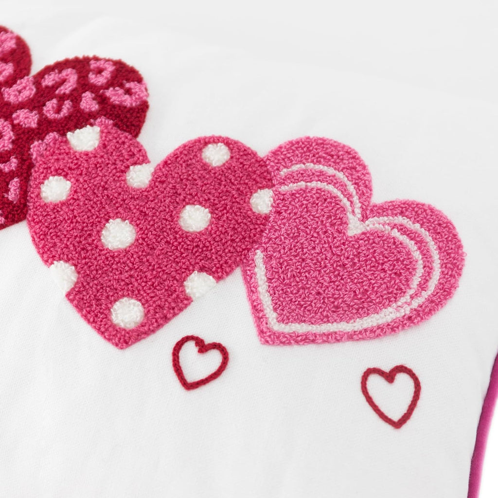 Canvas Throw Pillow Cover with Pink Hearts Embroidered Design for Living Room Couch Sofa Bed Aesthetic