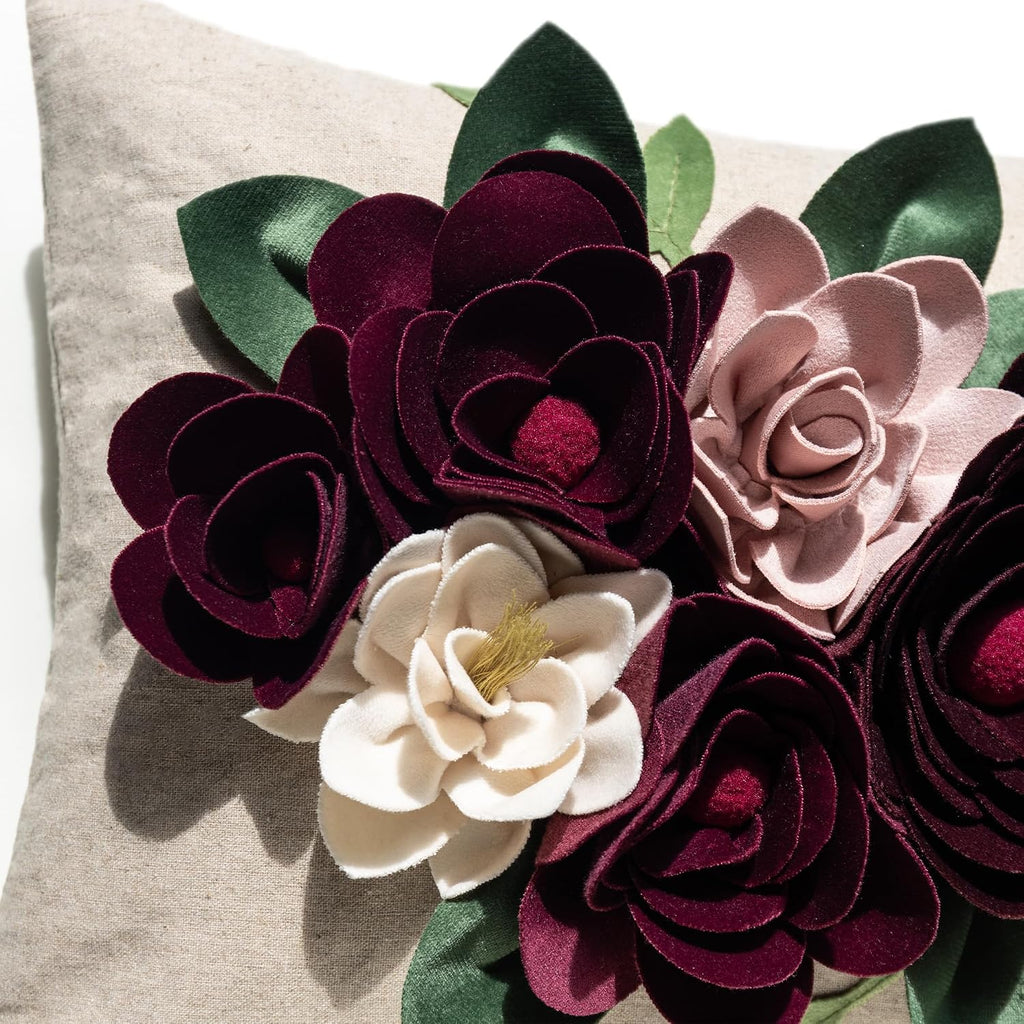 VG|3dflower-c1-wine-red|Decorative 3D Flower Throw Pillow Covers