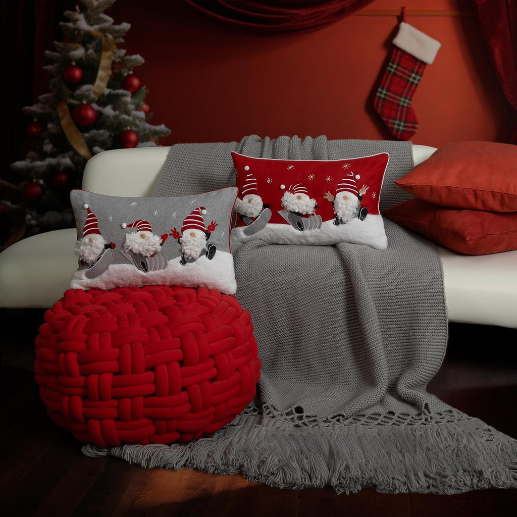 Decorative Christmas Santa Gnome Throw Pillow Cover Holiday Design