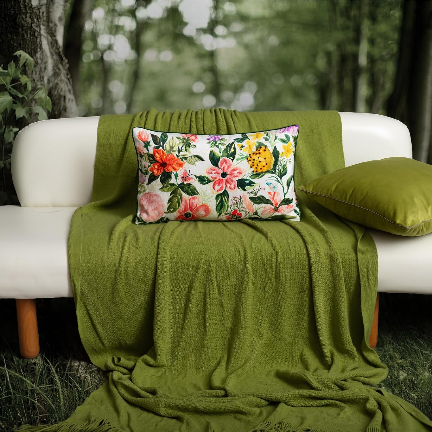 Floral Decorative Throw Pillow Cover, Tropical Garden Design, Multicolor