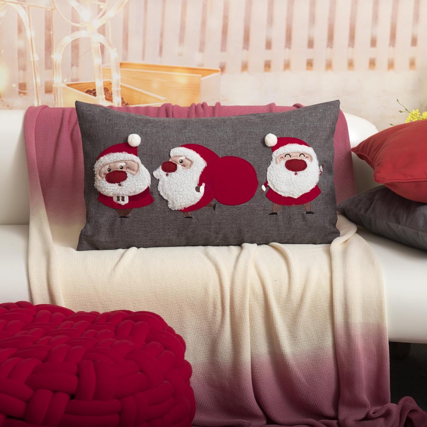 Christmas Throw Pillow Cover Santa Claus Cushion Cover Case Pillowcase Decoration for Sofa Couch Bed Home Xmas Decor