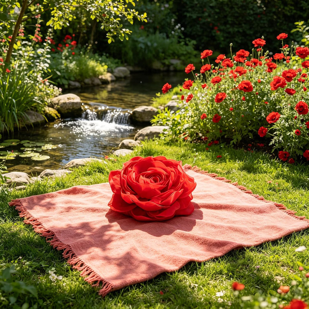 VG|red|3D Flower Throw Pillow Cover