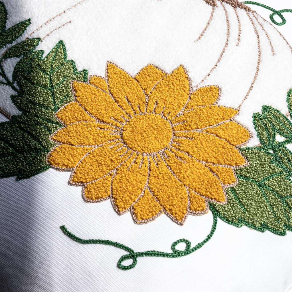 Fall Floral Pumpkin Embroidered Throw Pillow Cover