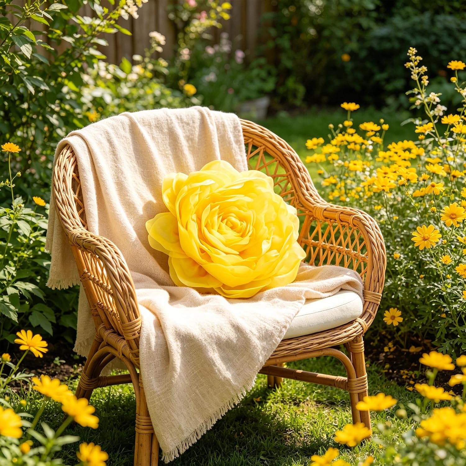 VG|yellow|3D Flower Throw Pillow Cover