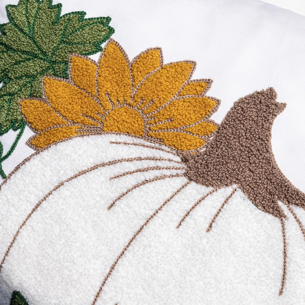Fall Floral Pumpkin Embroidered Throw Pillow Cover