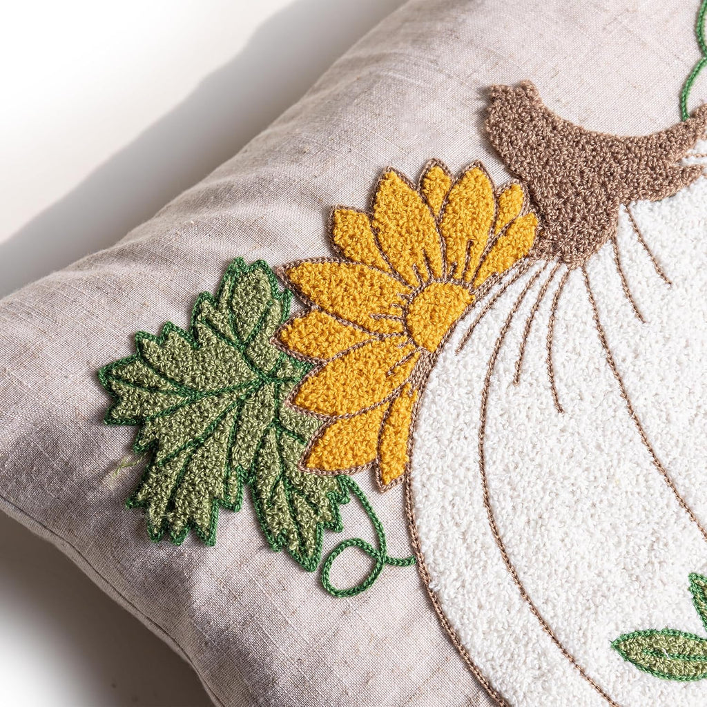 VG|beige|Fall Floral Pumpkin Embroidered Throw Pillow Cover