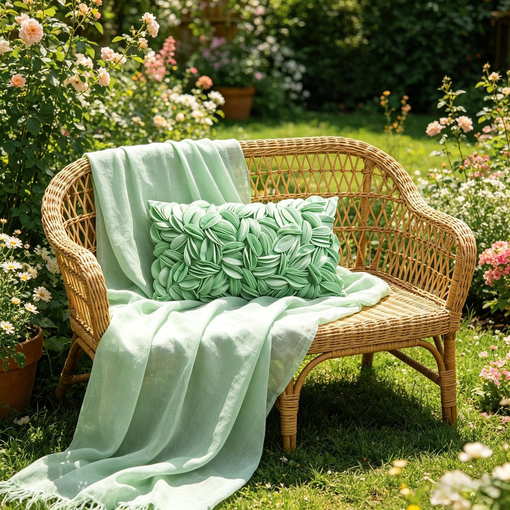 VG|mint-green-solid-suede|Handmade 3D Floral Throw Pillow Cover