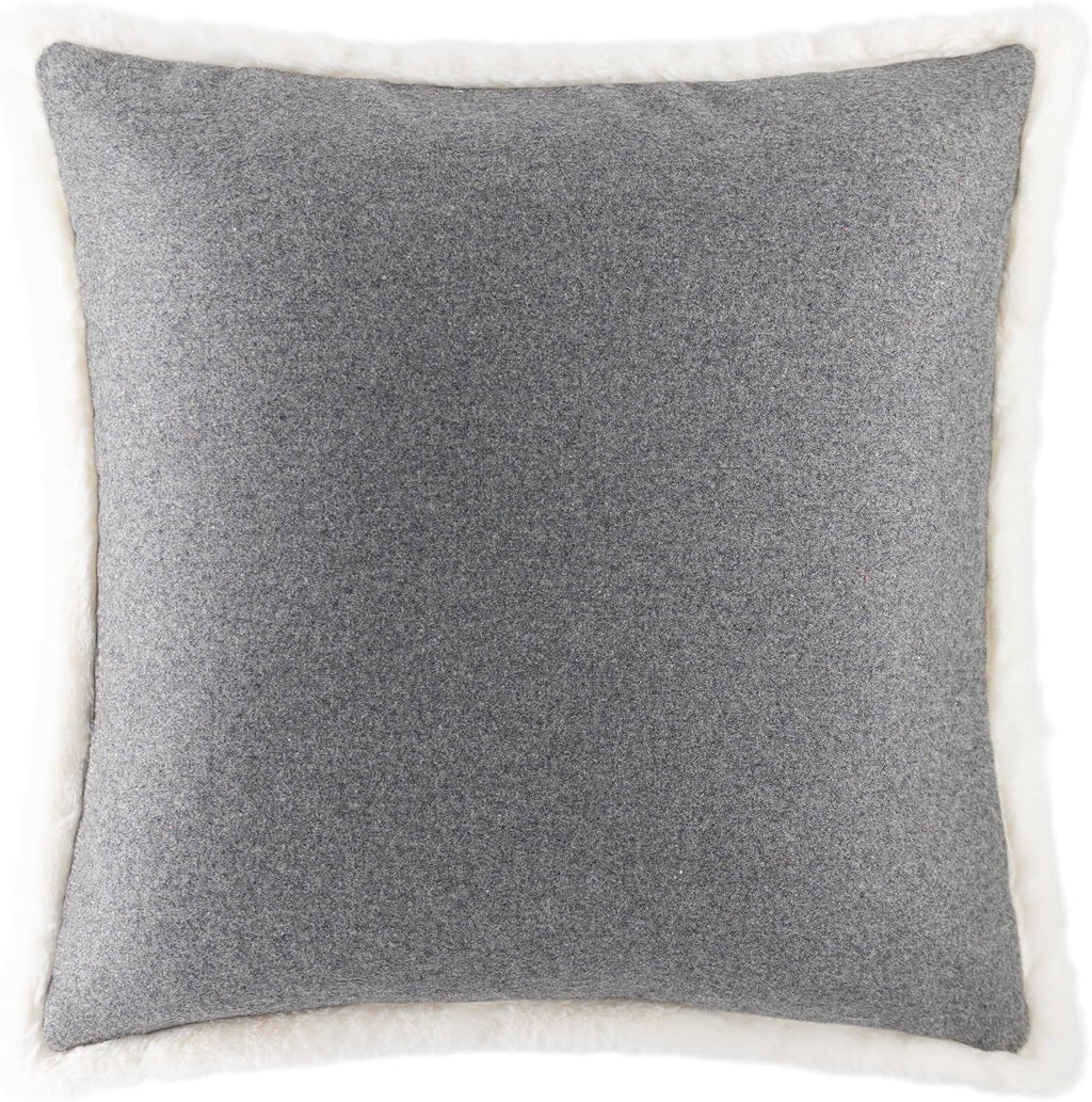 Applique Pocket Bear Throw Pillow Cover Grey Wool