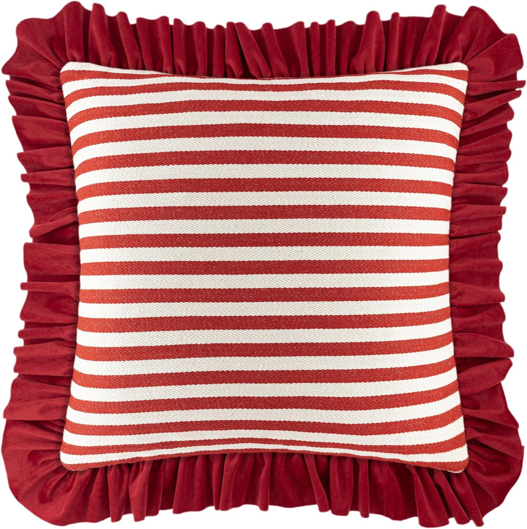 Lace Red Stripes Throw Pillow Cover - Default Title