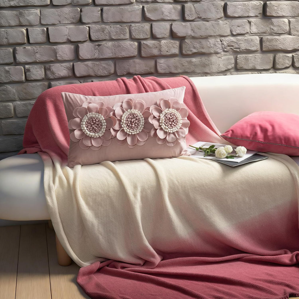 VG|dusty-pink-white|3D Flower Throw Pillow Cover