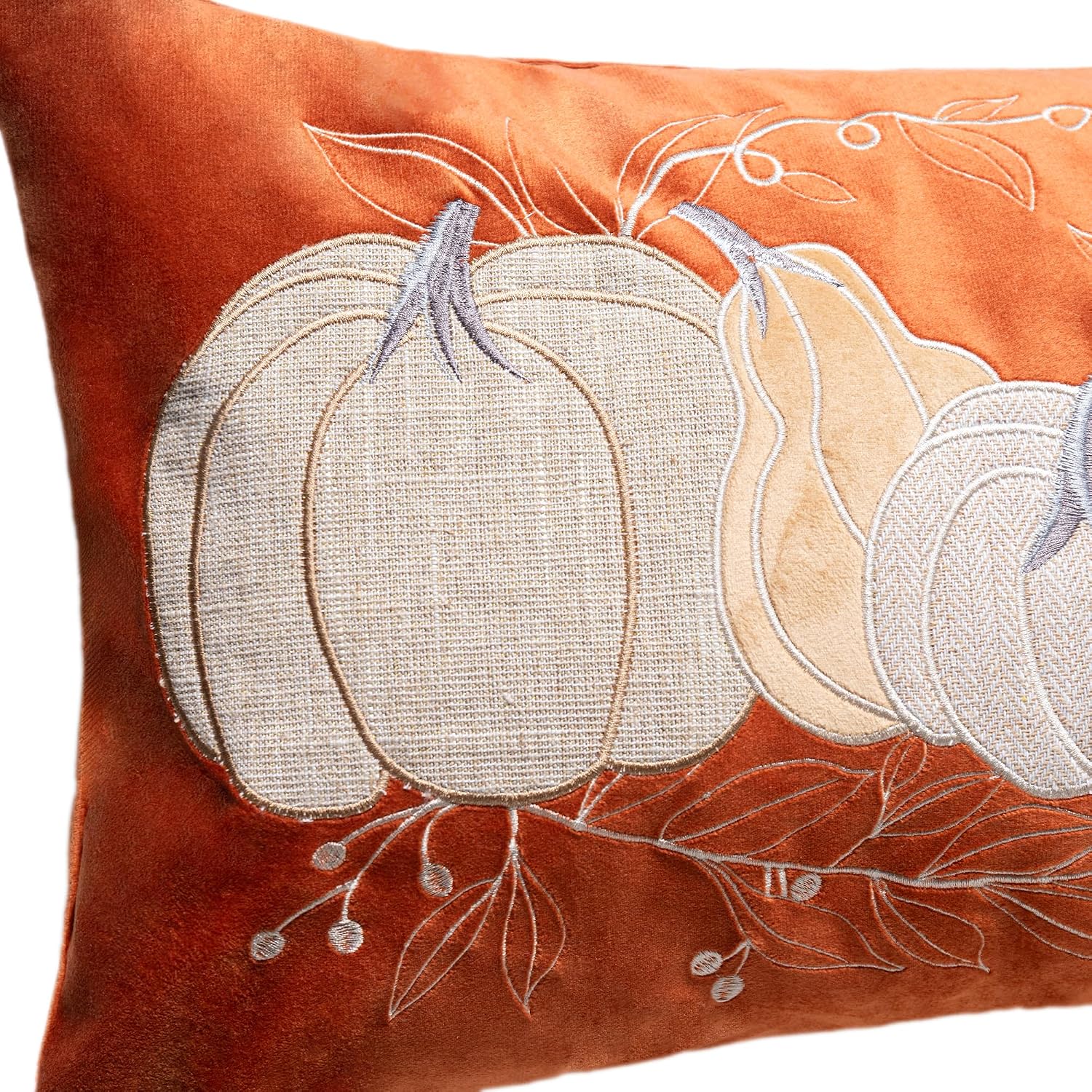 Fall Harvest Pumpkin Embroidered Throw Pillow Cover Velvet