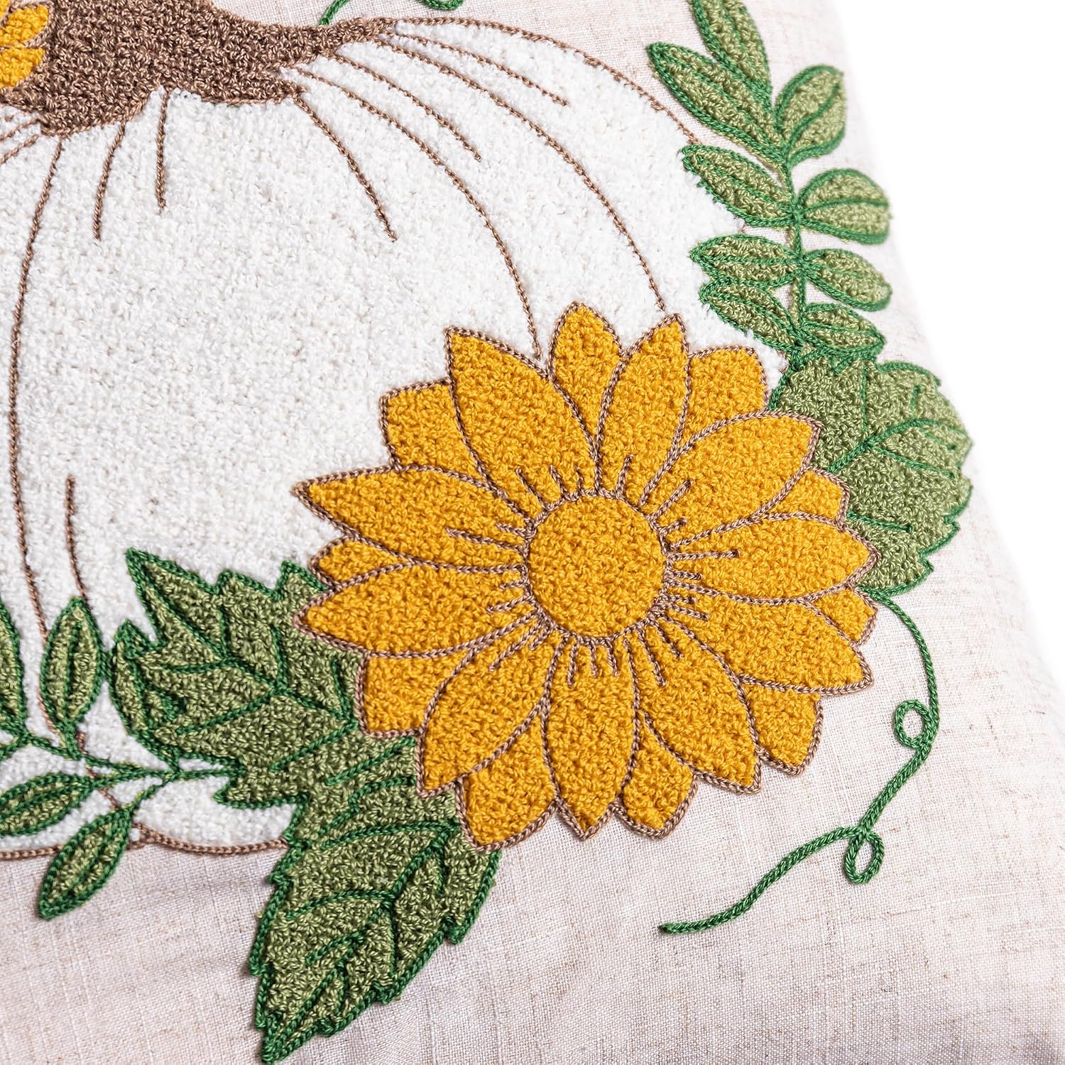 VG|beige|Fall Floral Pumpkin Embroidered Throw Pillow Cover